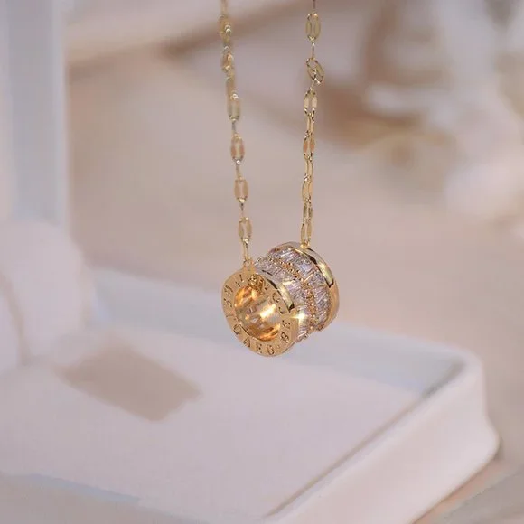 NEW 14K Gold Plated Baguette Diamond Geometric Pendant Necklace - Picture 6 of 8